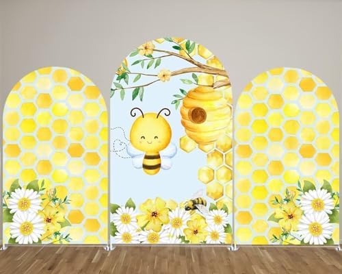 Honeycomb Arched Fabric Backdrop Covers Honey Bee Theme Arch Stand Cover for Baby Shower Birthday Decoration(Only Cover) - Image 3