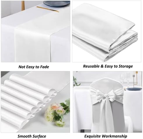 SiinvdaBZX 24 Pcs White Satin Table Runner 12 x 108 inches Long - Image 5