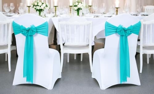 Pack of 25 Chiffon Chair Sashes for Wedding & Event Décor - Peacock Blue - Image 2