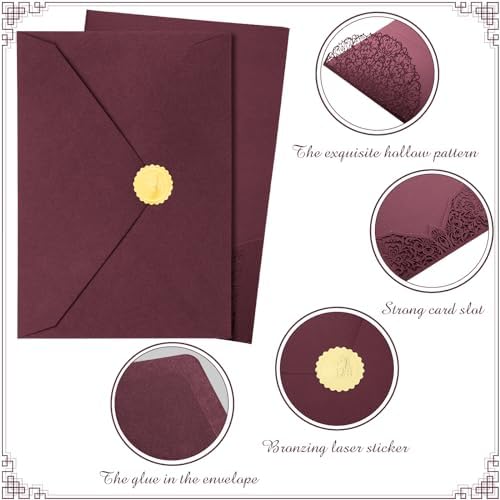 100 Set 5 x 7 Laser Cut Wedding Invitations, Scarlet - Image 3