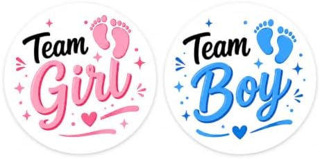 Gender Reveal Party Favors Team Girl Team Boy Baby Shower Vinyl Stickers 2" in (60 pcs) by NINJAMO
