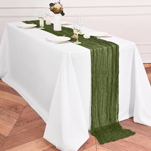 12 Pack Olive Green Table Runner 10Ft Cheesecloth Table Runner Rustic Gauze Table Runners Romantic Long Sheer Fabric Cheese Cloth Table Runners for Wedding Party Bridal Baby Shower - Image 4