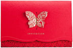 Hosmsua 50pcs Red Laser Cut Lace Flora Invitations Cards with Gold Butterfly and Envelopes for Bridal Shower Wedding Quinceañera Invitation by Hosmsua