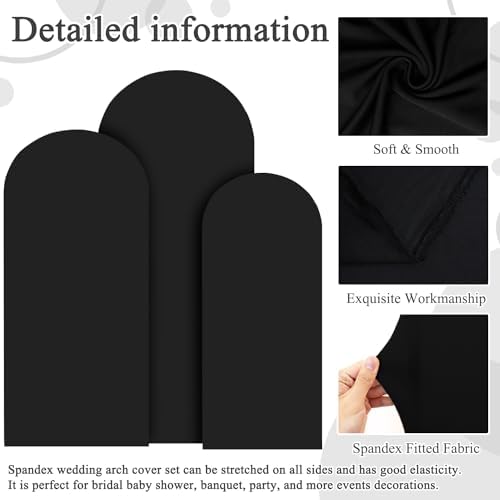 FOTSHARER Set of 3 Wedding Arch Covers 4FT 5FT 6FT Black Arch Backdrop Cover 2-Sided Spandex Arched Fabric Cover Round Top Backdrop Covers Balloon Arched Stand Cover for Party Bridal Shower Ornaments - Image 3