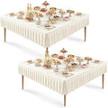 Wish Care 2 Pack Ivory Spandex Tablecloths for 60x60 Inch Square Tables, Stretch Fitted Table Clothes with Pleated Ruffle Skirt for 60” Table, Wrinkle Free and Elastic, for Party Kitchen Home Dining by WishCare