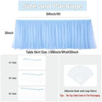 108in Baby Blue Tulle Table Skirts for Rectangle Tables 6/8/4ft, 2-Layer Gold Grim Ruffle Tulle Tutu Blue Cloth Table Skirt 9ft Decor Boy Birthday Party Baby Shower Cake Dessert Tables(No Table Cover) - Image 5