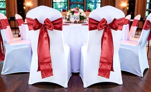 MDS® Pack of 75 Satin Chair Sashes for Wedding & Events – Apple Red - Image 2