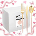 I00000 144 Pink Plastic Silverware, Fancy Gold Silverware with Pink Handle by I00000