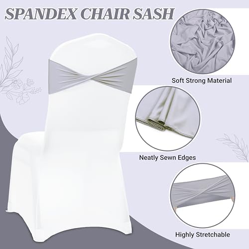 MDS Pack of 200 Spandex Chair Sashes Without Slider Buckles – Light Silver - Image 3
