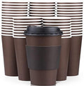 Promora 12 oz Disposable Coffee Cups with Lids & Sleeves, Premium Insulated To Go Coffee Paper Cups (12 oz, Pack of 80) Brown and Black by Promora