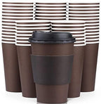 Promora 12 oz Disposable Coffee Cups with Lids & Sleeves, Premium Insulated To Go Coffee Paper Cups (12 oz, Pack of 80) Brown and Black by Promora