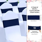 VitalCozy 100 Pcs Spandex Chair Sashes with Crown Buckle,Navy Blue - Image 2