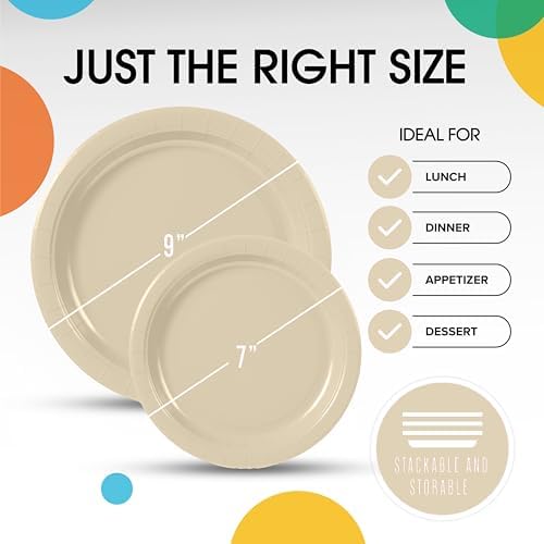 Party Solids Exquisite Ivory Paper Plates Disposable Heavy Duty 200 Pcs - 100-7 & 100-9 Ivory Disposable Plates for Party Heavy Duty 350 GSM for Birthday Supplies - Image 3