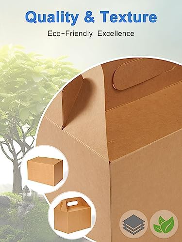 Shallive 50 Pcs Large Treat Boxes 9x6x6 Inch Brown Gable Gift Boxes with Handle Kraft Lunch Boxes Recycled Paper Gift Bags Take Out Cookie Boxes Welcome Boxes Candy Bags For Wedding Supplies - Image 5