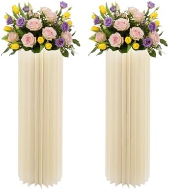 2 Pcs Foldable Cardboard Cylinder Stands – 39.4 Inch Tall Round Display Pedestal, 110 lbs Load Capacity, White Paper & PVC Party Centerpiece for Wedding Party Garden Event Decor by Unknown