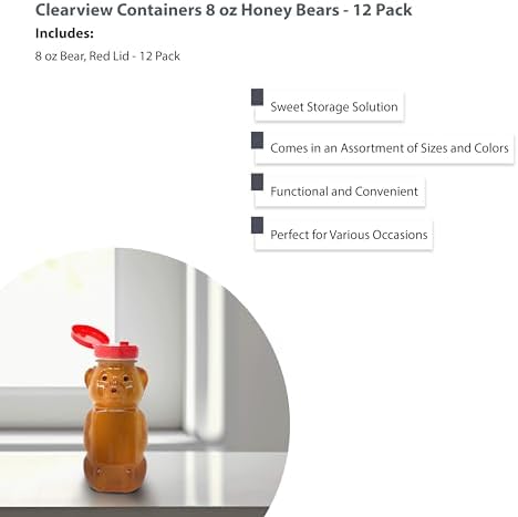 12 Pack - 8 Ounce Plastic Honey Bears w/Red Lids - Image 5