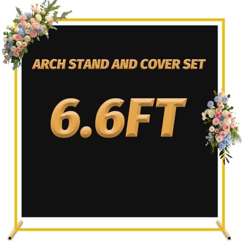 Metal Arch Stand and Cover Set Wedding Arches Backdrop Stands Square 6.6FTx6.6FT Portable Balloon Arched Frame Stand with Black Arch Cover Spandex for Wedding Birthday Party Ceremony Decor by PATYDEST