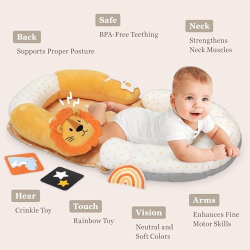 4 in 1 Tummy Time Mat with Educational Cards, Play Mat & Sitting Support for Newborn 0-12 Months, Infant Baby Sit Me Up Floor Seat, Sensory Skills Gifts, Lion - Image 4