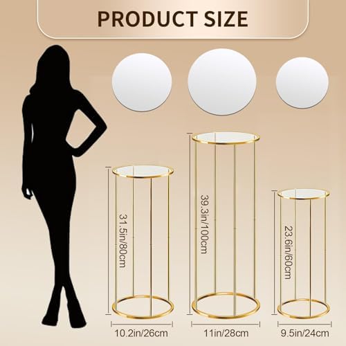 Takywep Cylinder Stands for Party, 3PCS Golden Metal Cake Pedestal Stand Height Adjustable for Weddings, Birthdays, Baby Showers Elegant Multi-Tier Dessert Display Stand for Parties & Events - Image 2