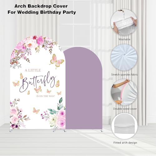 Set of 2 Arch Backdrop Covers Butterfly Theme Birthday Party Decorations Arch Frame Stretchy Cover Pink Purple Baby Shower Fiesta Decor (7.2FT & 6FT,33) - Image 4