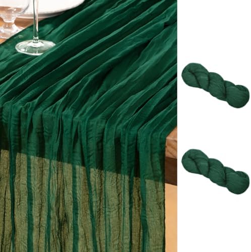 DeZerlor Emerald Green Cheesecloth Table Runners 2 Pack Christmas Runners by DeZerlor