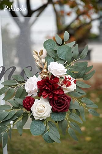 Faux Flower Swag Set of 2 for Wedding Welcome Signs Floral Swag Wedding Reception Ceremony Signs Decor(Burgundy red & Cream) - Image 5