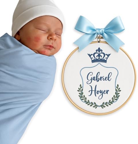 Embroidery Baby Name Sign, Personalized Welcome Baby Hoop Sign with Bow, Custom Baby Name Sign for Hospital, Infant Baby Shower Gifts New Parents (16) by Chikky