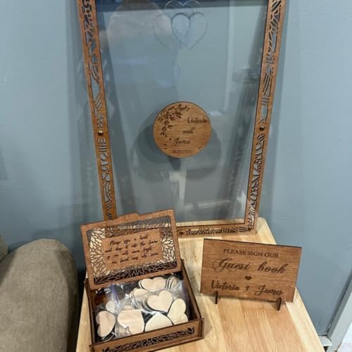 Wedding Guest Book Alternative Heart Frame Personalized Acrylic Sign Rustic Wooden Wedding Sign Guest Book for Wedding Reception,Anniversaries,Baby Showers,Decorative Plaques (25x40cm90hearts) - Image 5