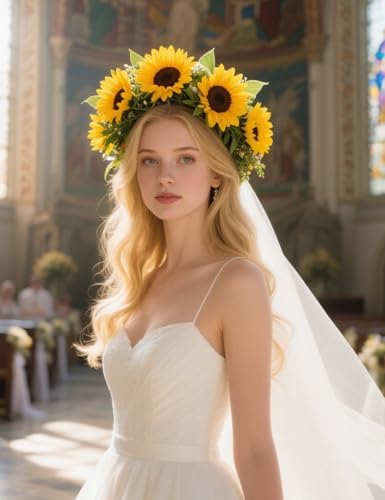 Artificial Sunflower Garland Decor, Silk Fake Sunflower Hanging Wreath Vines Flowers Garland for Outdoor Home Summer Party Table Wall Wedding Baby Shower Birthday Decor (6 Pack,8ft) - Image 3