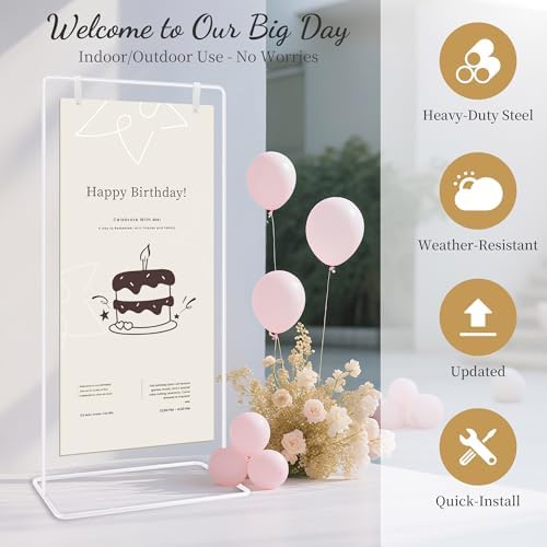 Wedding Welcome Sign Stand Holder - Adjustable Easel for Wedding Signs Stand & Seating Charts, Metal Easel Stand for Sign Reception Display, White Welcome Hanging Sign Holder for Party, Events - Image 3