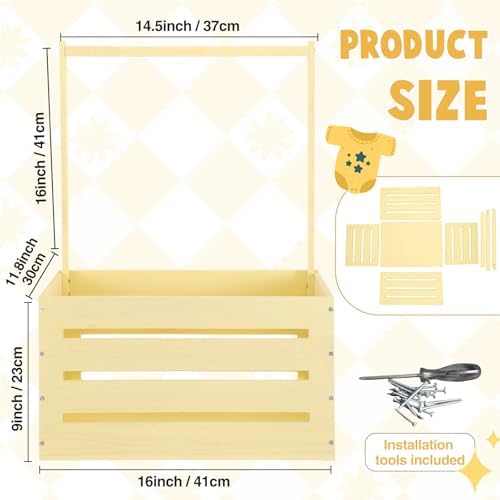 Suzile Baby Shower Crate Wooden Closet Baby Basket Gift,Creamy Yellow - Image 2