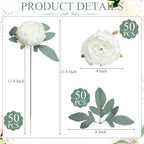 50Pcs Artificial Peonies Flowers Bulk, 4’’ - White - Image 2