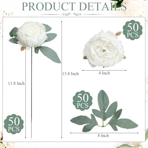 50Pcs Artificial Peonies Flowers Bulk, 4’’ - White - Image 2