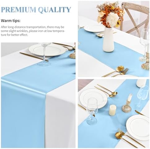 24 Pack Light Blue Satin Table Runners 12 x 108 Inch Long Sky Blue Table Runners for Rectangle Round Tables, Smooth Satin Table Runner for Wedding,Birthday Party Banquets Engagements Decoration - Image 4