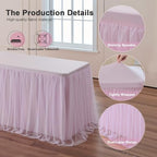 familus 6ft Pink Spandex Fitted Tablecloth with Tulle Table Skirt - 2-in-1 Structured Tutu Table Cover for Weddings, Trade Shows, Banquets & Sweetheart Tables - Image 4