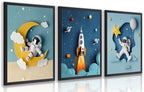 PORENY Astronaut Nursery Wall Art Set of 3, Rocket Moon Planet Canvas Prints, Cute Outer Space Nursery Decor, Space Theme Kids Room Artwork for Baby Boys Girls Bedroom Wood Framed 16x24 Inch by Unknown