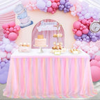 Pastel Rainbow Pink Table Skirt Ruffle Mermaid Party Tablecloth for Rectangle Table Tables or Round Tables 9ft Birthday Party Baby Shower Decorations - Image 2