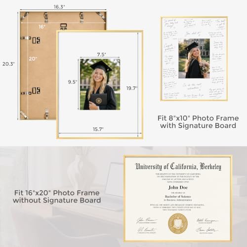 Signature Picture Frame 16x20, Aluminum Signable Frame with Glass, Gold - Image 2