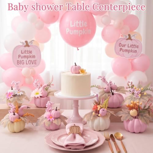 Amyhill 8 Pcs Fall Pink Pumpkin Baby Shower Table Centerpiece Decor, Floral - Image 5