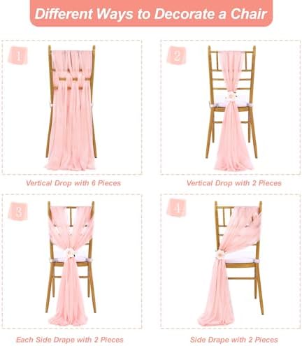 Blush Aisle Chair Sashes 8ft Long 48 Pieces Sheer Chair Cover for Banquet Wedding Aisle Chair Party Hotel Decoration - Image 3