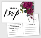 RSVP Postcards (Set of 50) 4"X6" Blank with Mailing Side,RSVP Reply Response Cards for Wedding Burgundy Floral Print Return Cards by Inkdotpot