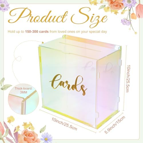 Acrylic Wedding Card Box with LED Lights, Colorful Gift Card Box for Party - Image 3
