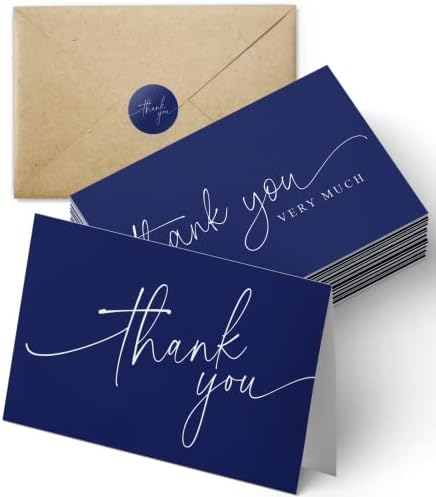 Thank You Cards | Bulk Greeting Cards | 100 Pack (Navy Blue) by PaperPlayDesign