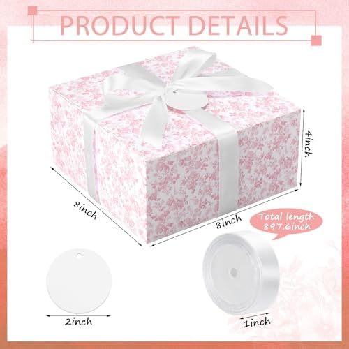 Faccito 8 Pack Pink Floral bridesmaid proposal Gift Boxes with Ribbon - Image 2
