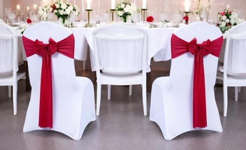 MDS Pack of 100 Chiffon Chair Sashes for Wedding & Event Décor - Apple Red - Image 2