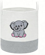 Elephant Laundry Basket, Large Cotton Rope Hamper for Nursery by Goodheim