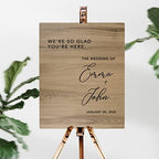 Andaz Press Large Wooden Welcome Sign for Wedding Rustic Welcome Sign 16" x 20" Custom Names So Glad You're Here Wedding Signage English Oak MDF Wood Finish Wedding Reception Indoor Outdoor Signs - Image 2