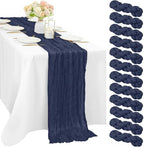 12 Pieces Navy Blue Cheesecloth Table Runners 10FT Gauze Fabric Runner for Tables Boho Table Runner Decoration Rustic Sheer Runner for Wedding Birthday Baby Bridal Shower Party (35 x 120 Inches Long) by Sunnyline