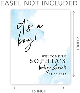 Andaz Press Custom Large Baby Shower Welcome Sign, 16" x 20", Baby Blue Watercolor It's A Boy Personalized Canvas Welcome Sign, Signage, Canvas Sign for Baby Sprinkle, Fall Baby Shower Decorations - Image 5