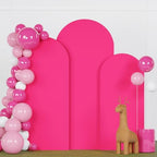 FANPROMS Spandex Arch Cover Set of 3 Hot Pink 4 5 6FT Fuchsia Arch Backdrop Cover Stretchy Arch Stand Cover Small Round Top Backdrop Cover Double Sided Arch Covers for Party Wedding Banquet by FANPROMS